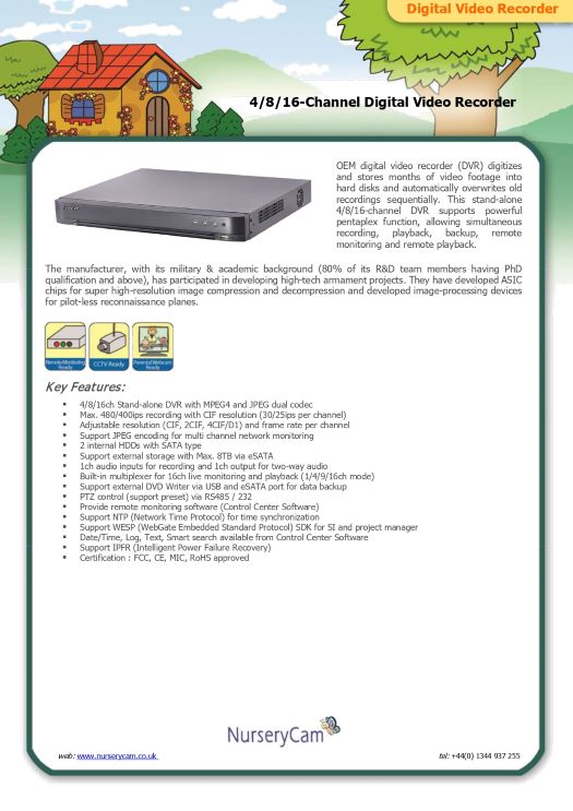 DVR Digital Video Recorder - Data Sheet